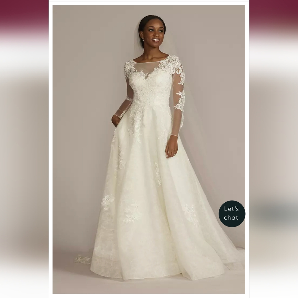 NWT Oleg Cassini High Neck Long Sleeve Illusion Neckline Wedding Dress